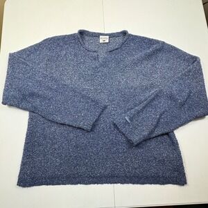Columbia Women's Blue Heathered Boucle Knit Sweater Split Neck Size L
